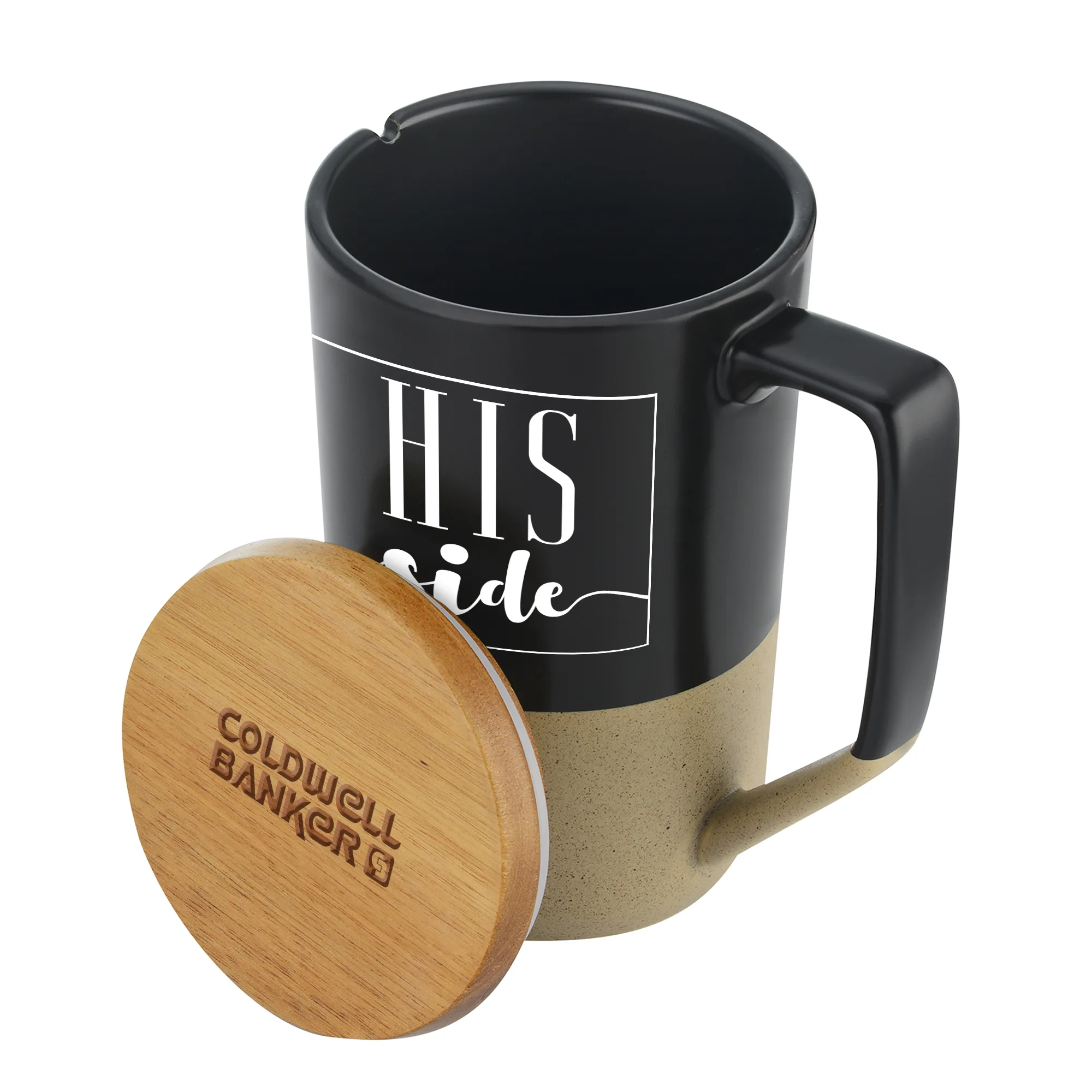 15 oz. Two Tone Ceramic Mug with wood Lid view 3