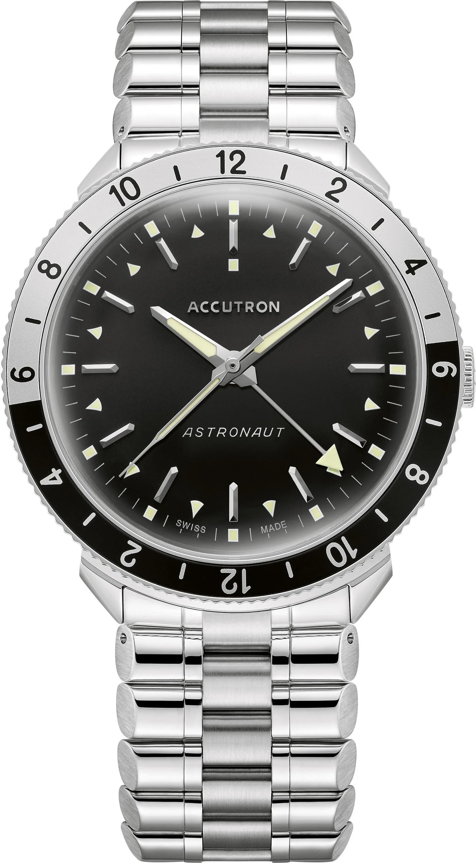 Accutron Men's Astronaut Stainless Steel Case And Bracelet w/Black Dial Watch
