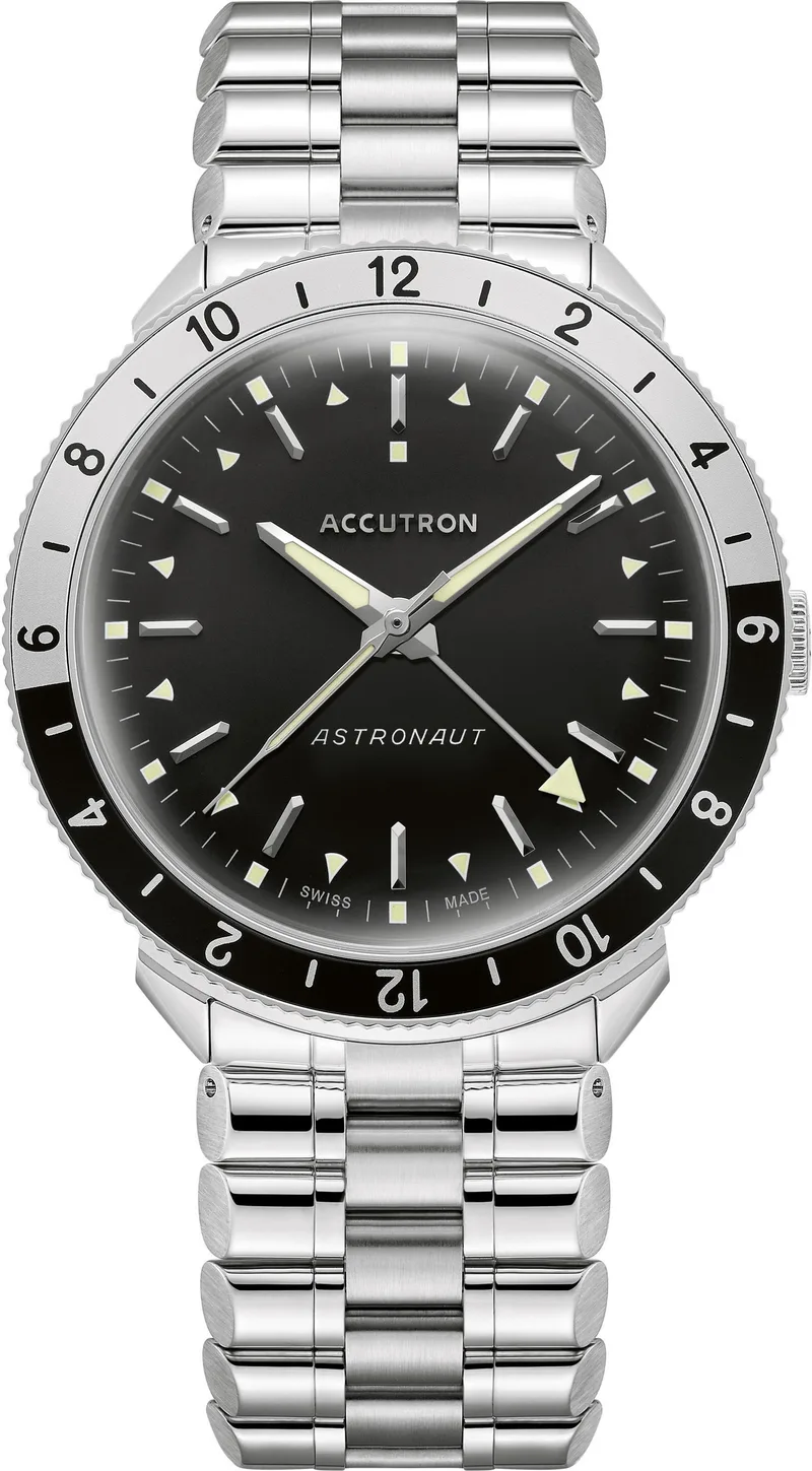 Accutron Men's Astronaut Stainless Steel Case And Bracelet w/Black Dial Watch