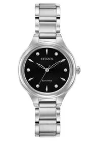 Citizen® Ladies Eco-Drive® Corso Diamond Stainless Steel Bracelet Watch w/Black Dial
