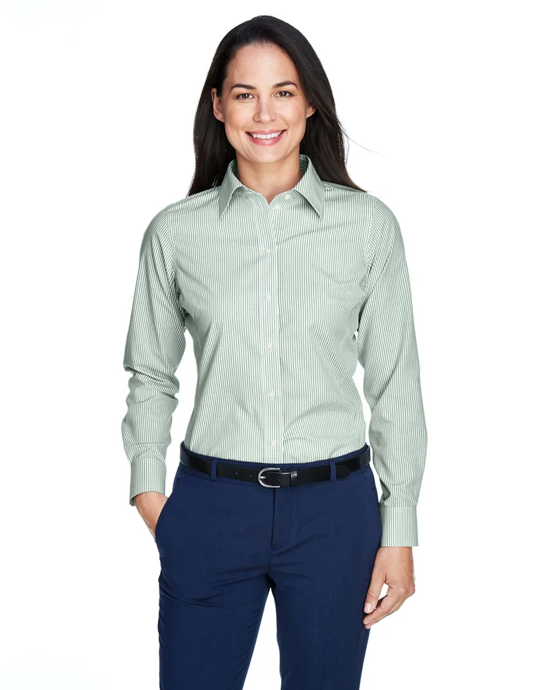 Devon and Jones® Women's Crown Collection® Banker Stripe Long Sleeve Woven Dress Shirt