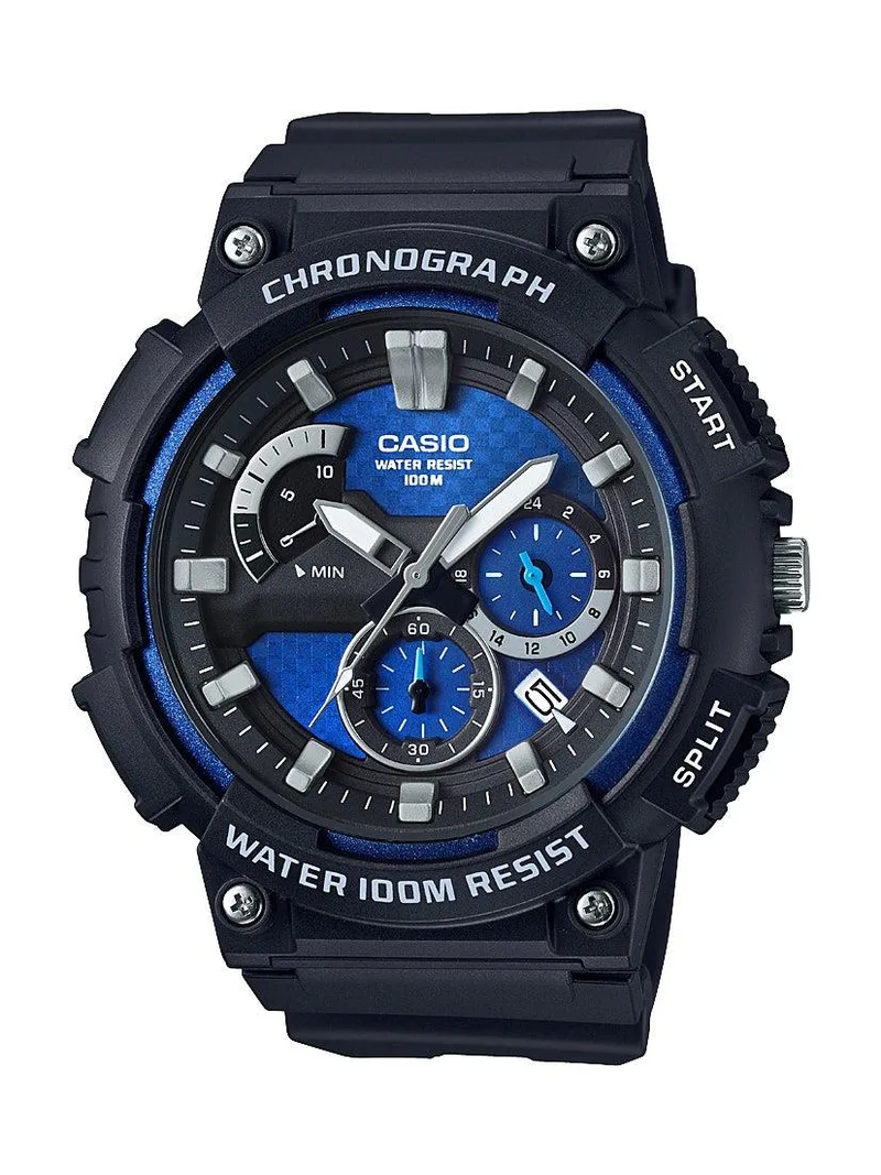 Casio Mens Classic Chronograph Analog Resin Watch Blue & Black Dial