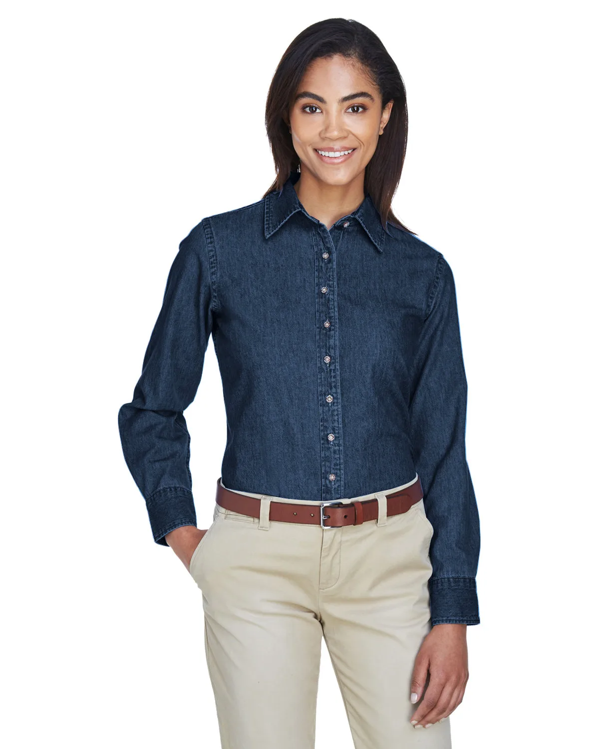 Harriton Women's Long Sleeve Denim Shirt