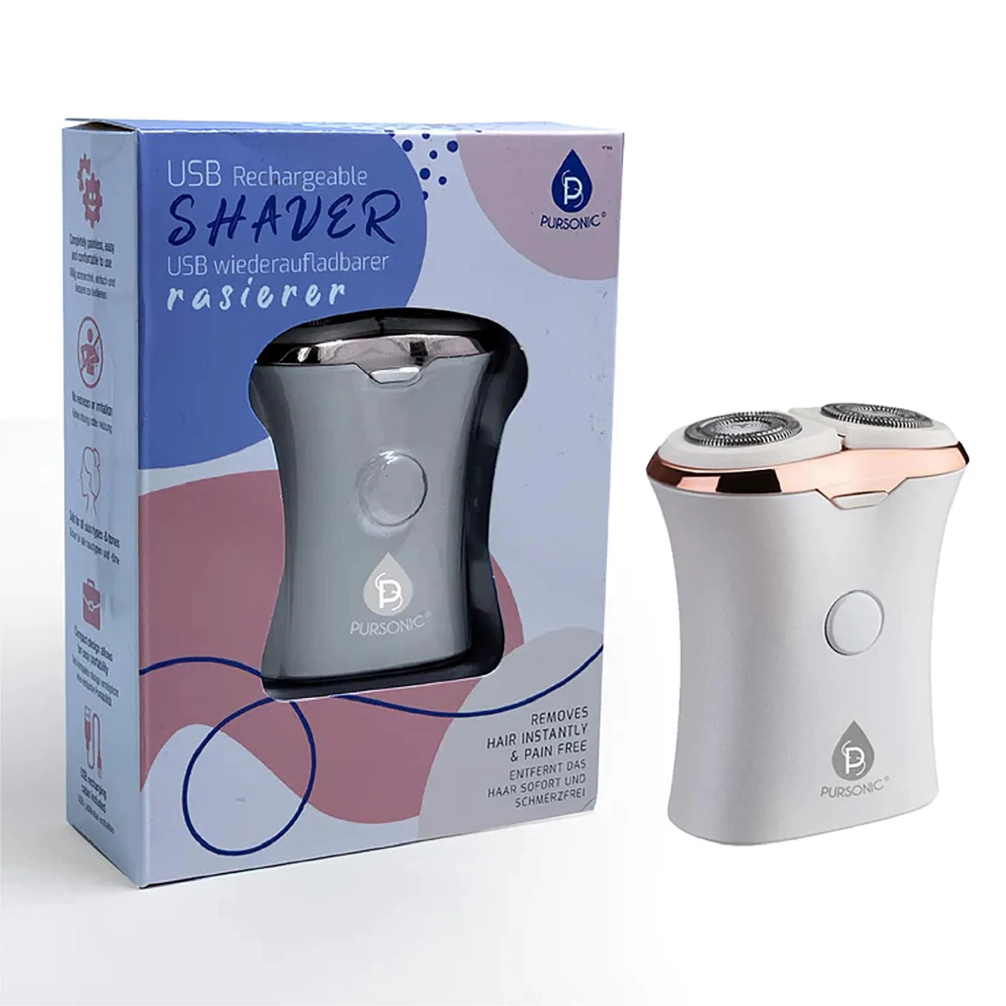 Pursonic Rechargeable Usb Ladies Shaver, Removes Hair Instantly & Pain Free - White