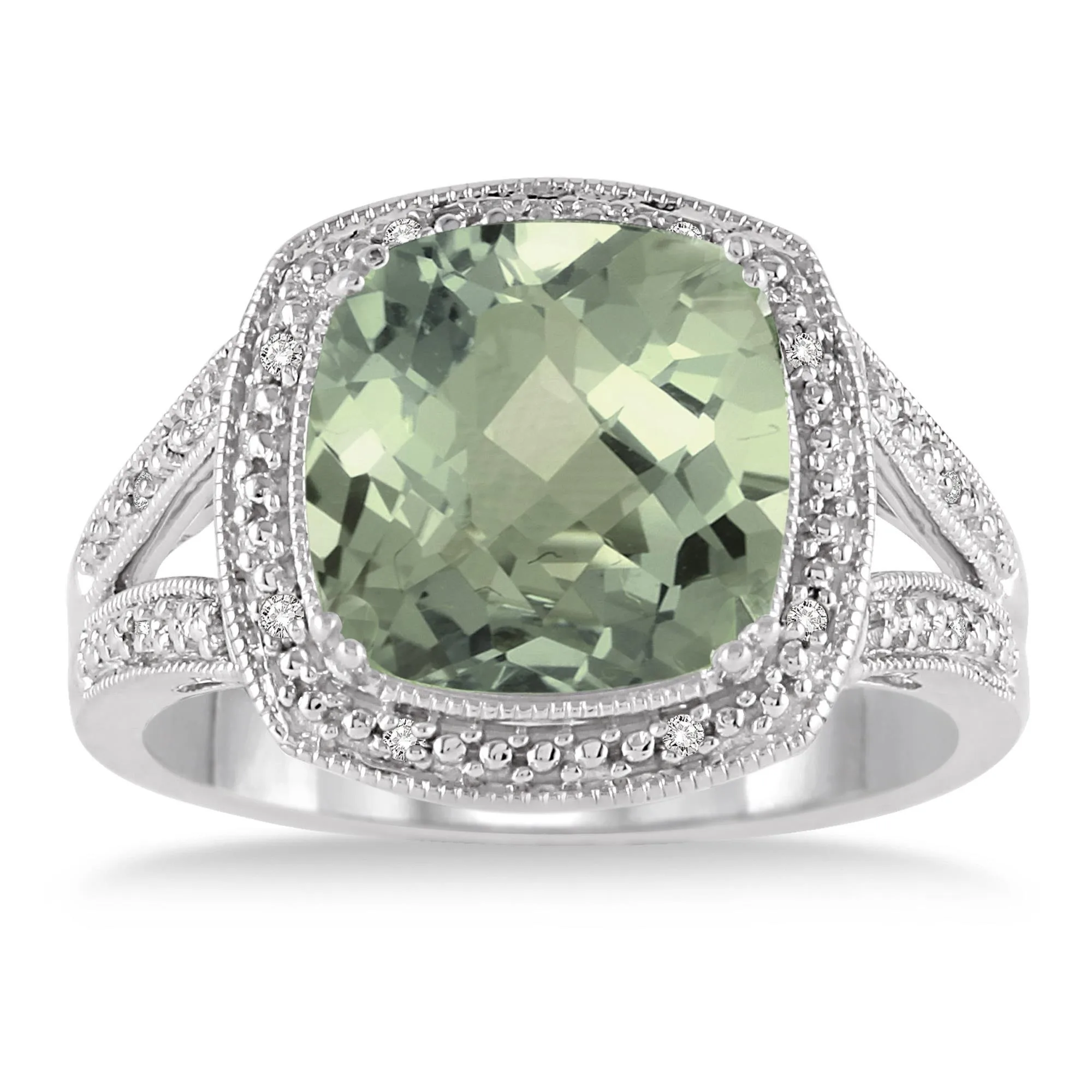 Jilco Inc Sterling Silver Green Amethyst & Diamond Ring - Size 9
