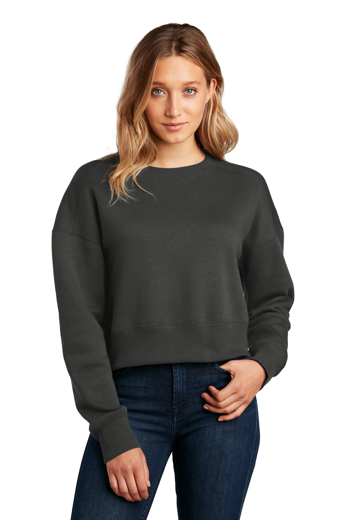 District ® Women's Perfect Weight ® Fleece Cropped Crew — Charcoal Gray