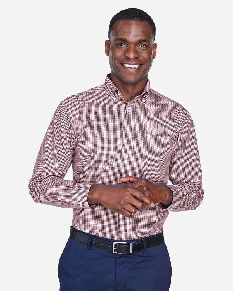 Devon and Jones® Men's Crown Collection® Gingham Check Long Sleeve Woven Dress Shirt view 2