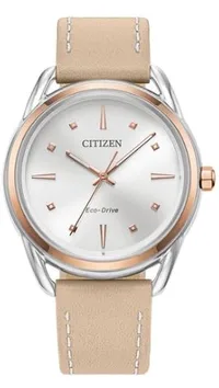Citizen® Ladies Misc Classic Eco-Drive® Beige Leather Strap Watch w/Silver-White Dial