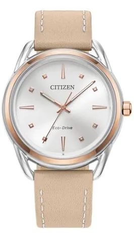 Citizen® Ladies Misc Classic Eco-Drive® Beige Leather Strap Watch w/Silver-White Dial