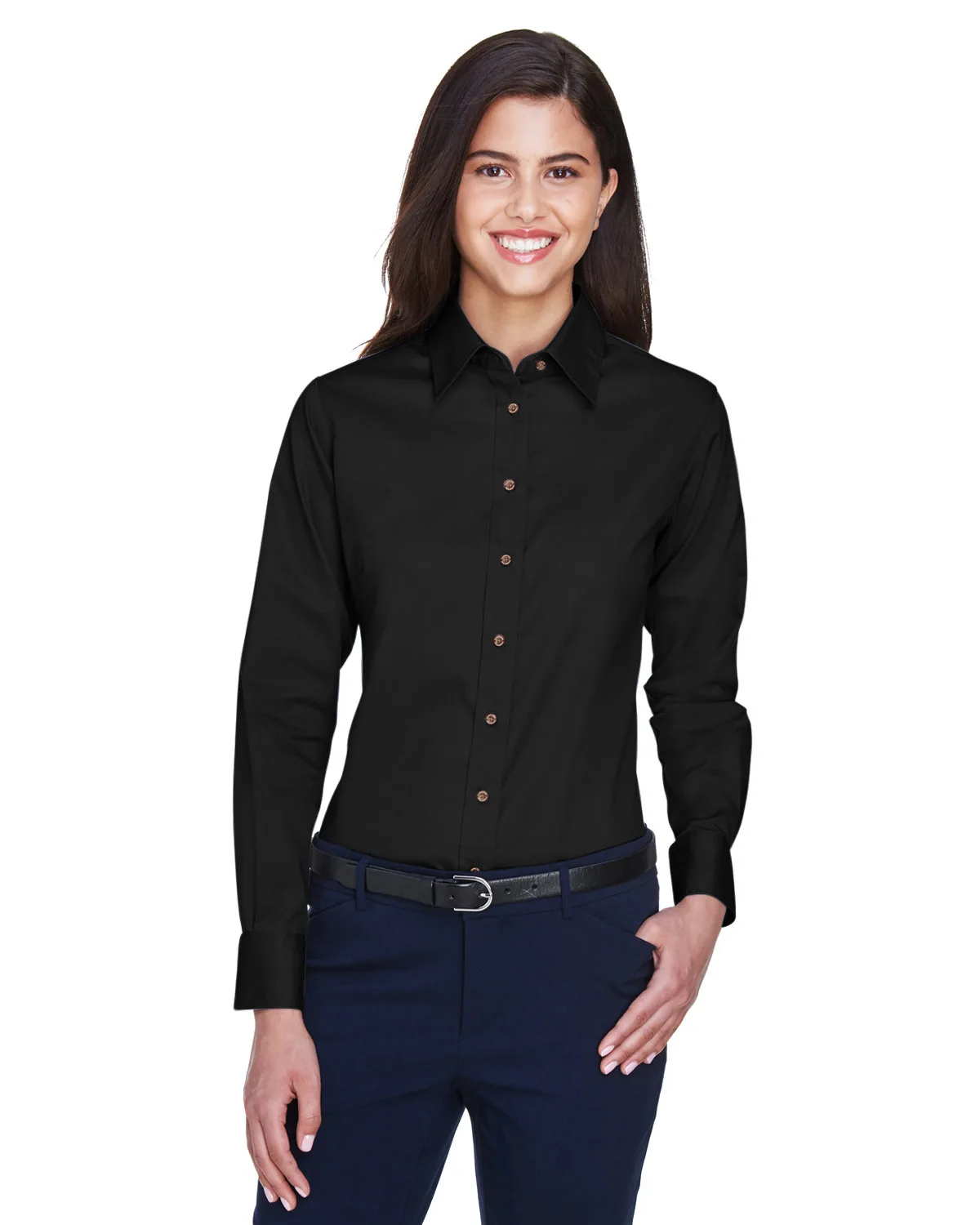 Harriton Women's Easy Blend™ Long Sleeve Twill Dress Shirt w/Stain-Release