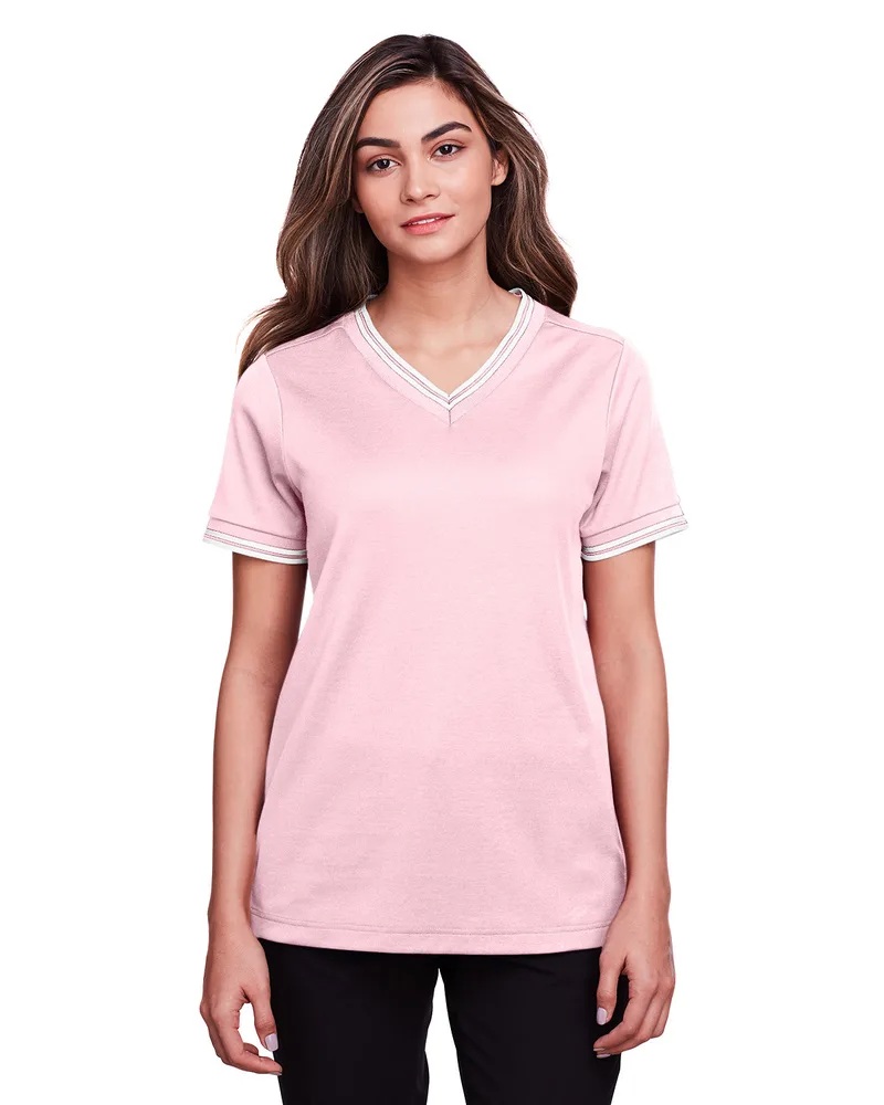 Devon and Jones CrownLux Performance? Ladies' Plaited Tipped V-Neck Top view 6