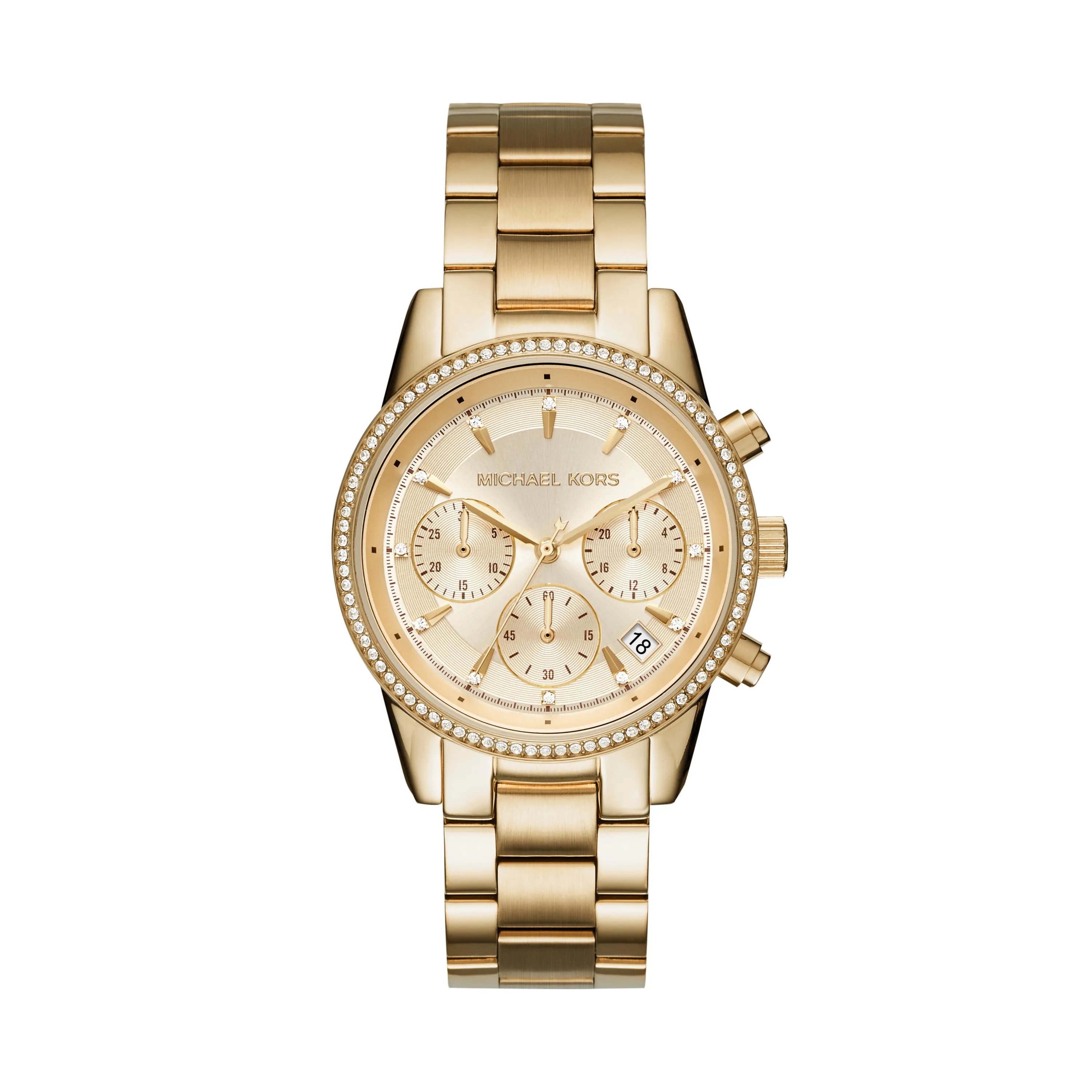 Michael Kors Ladies Ritz Pave Gold-Tone Stainless Steel Watch Gold Dial