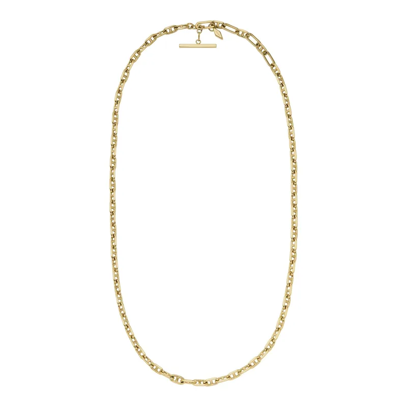 Fossil Heritage D-Link Gold-Tone Brass Anchor Chain Necklace