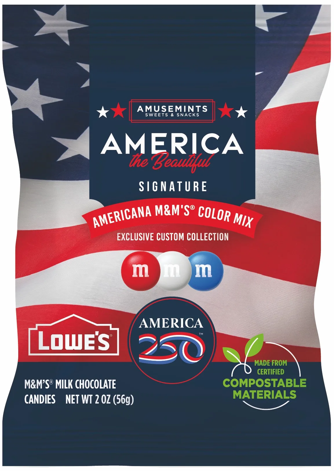 2oz ECO-Digibag, Compostable & Full Color, America 250 M&M'S
