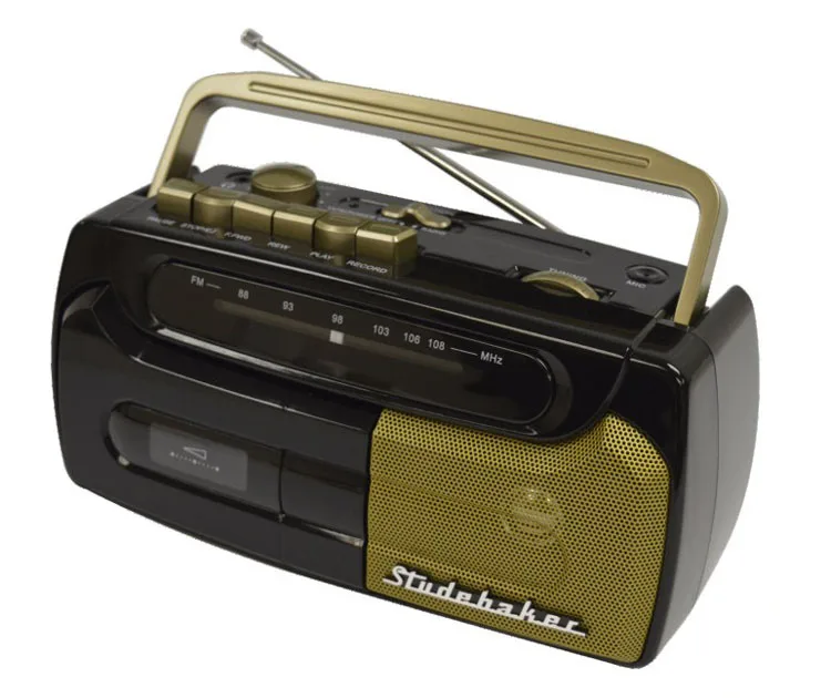 Studebaker Black & Gold Portable Cassette Player/Recorder w/FM Radio