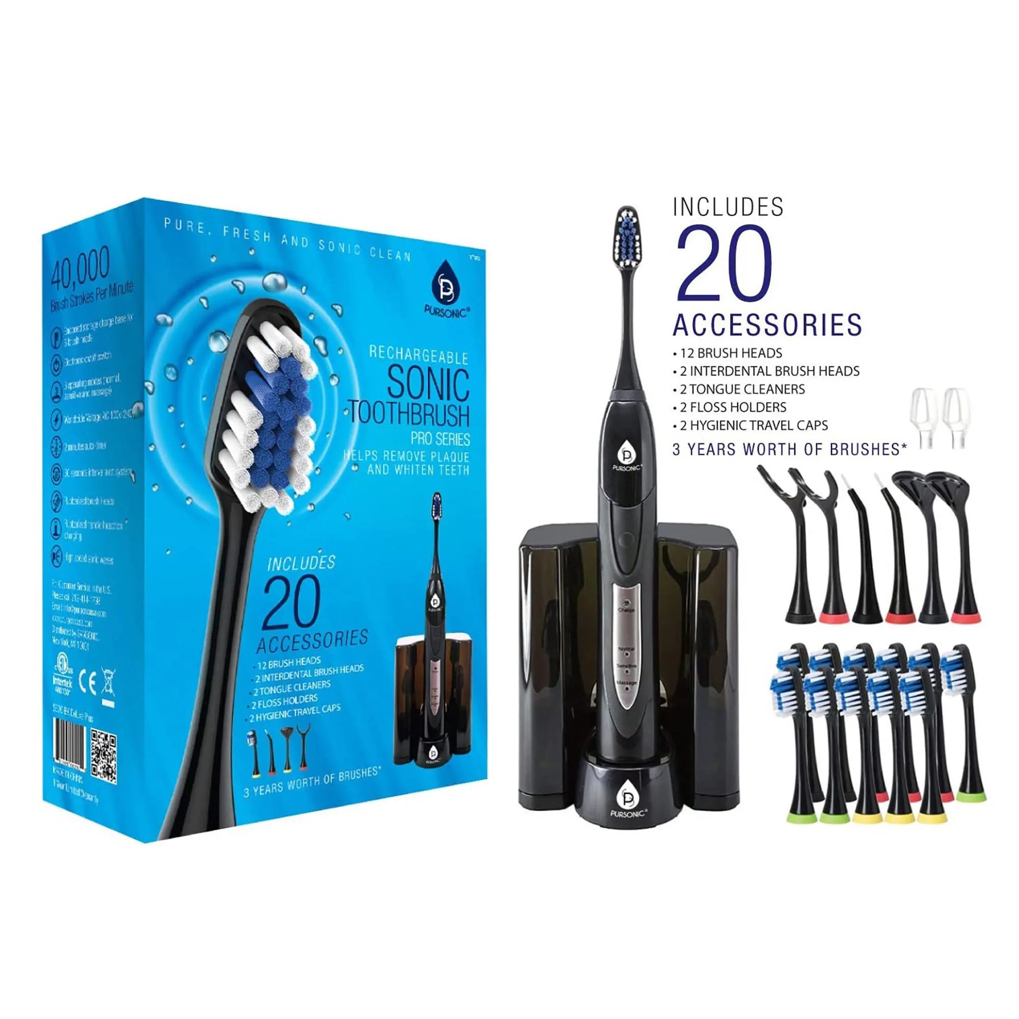 Pursonic Sonic Movement Rechargeable Electric Toothbrush - Black