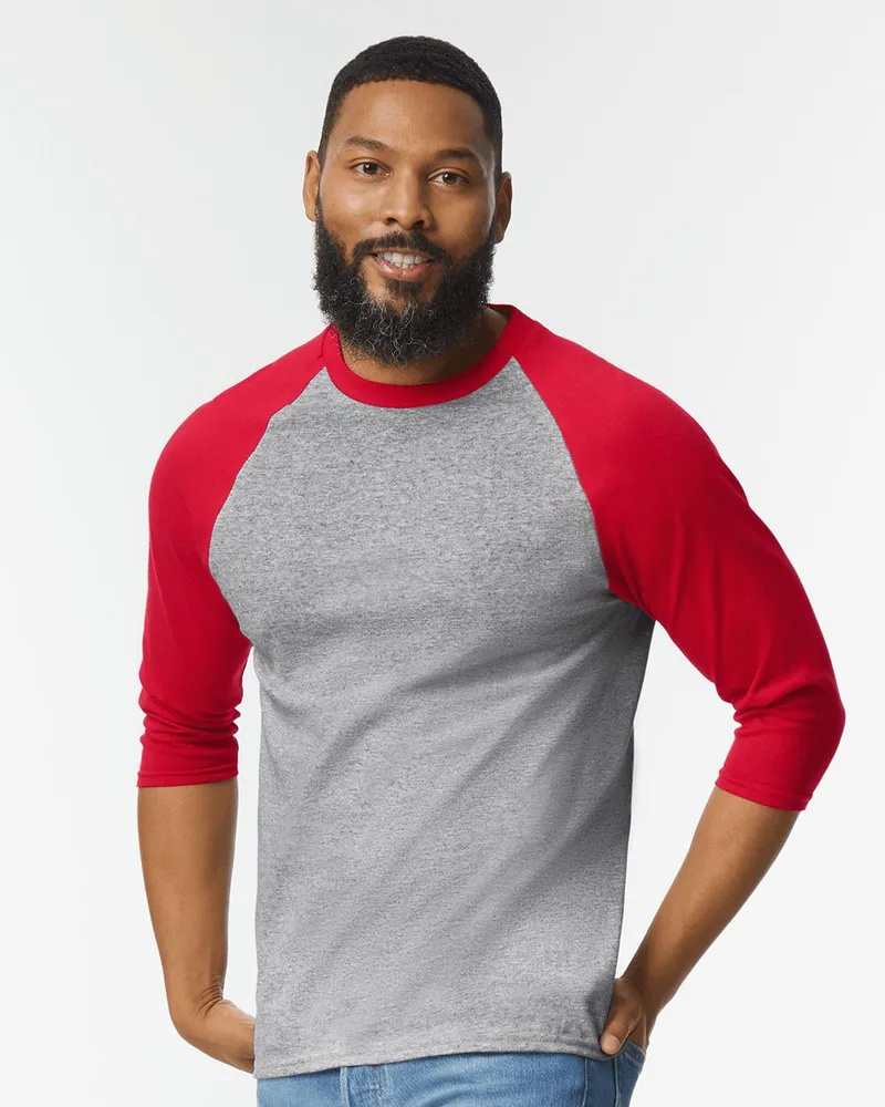 Gildan® Unisex Heavy Cotton™ Raglan Three-Quarter Sleeve T-Shirt view 2