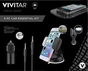 Vivitar® Black 5 Piece Car Essential Kit w/Phone Mounts