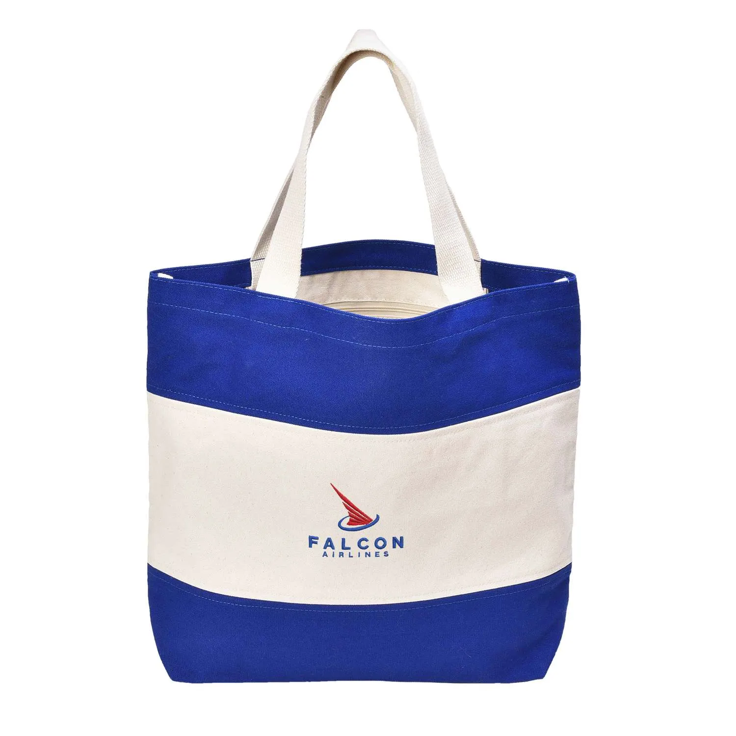 Striped Canvas Tote with Embroidery