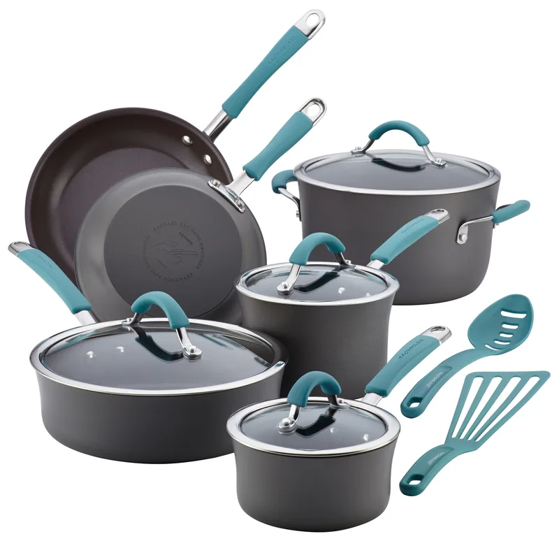 Rachael Ray 12Pc Cucina Hard-Anodized Cookware Set Agave Blue