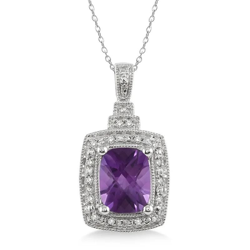 Jilco Inc Amethyst & Diamond Necklace - Sterling Silver