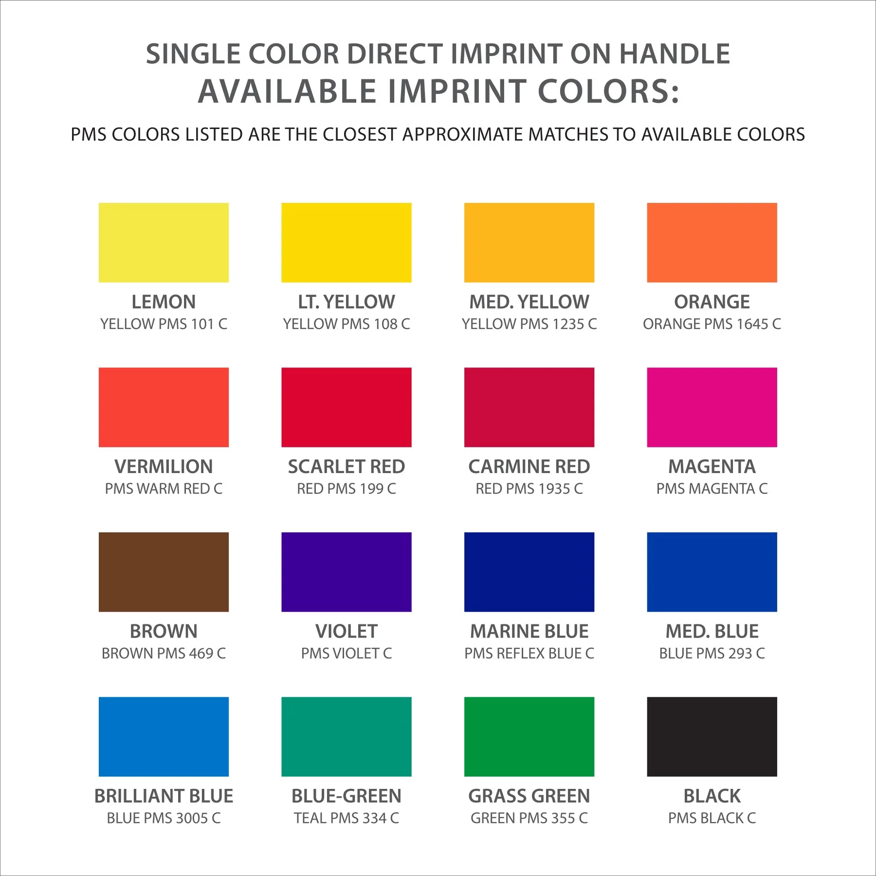 Handle Imprint Colors Available