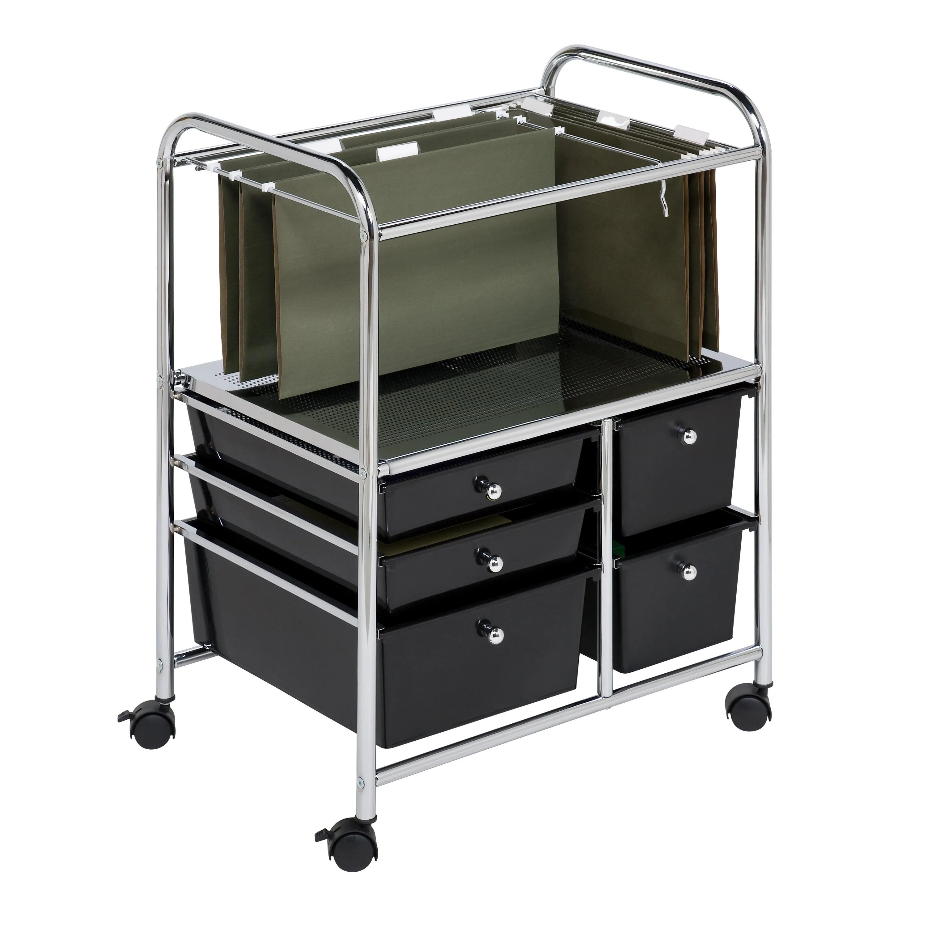 Honey-Can-Do 5-Drawer Rolling File Cart Black/Chrome