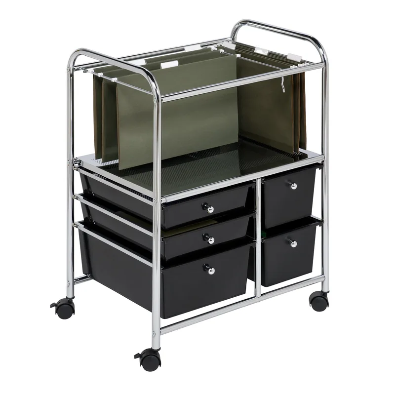Honey-Can-Do 5-Drawer Rolling File Cart Black/Chrome