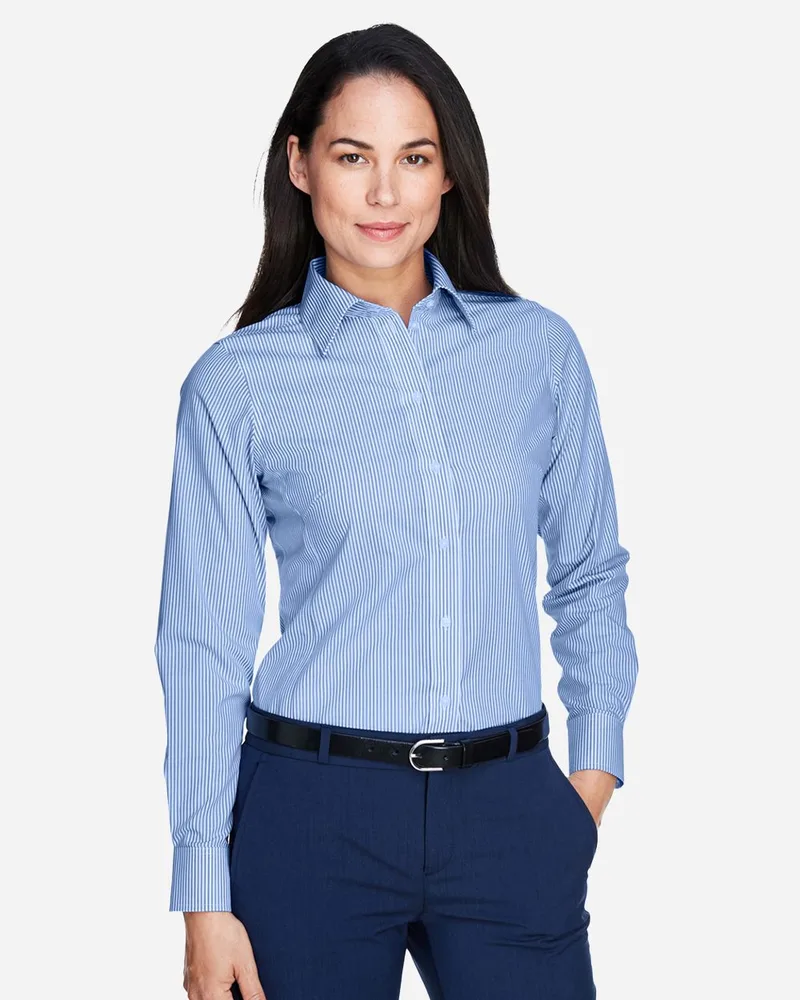 Devon and Jones® Women's Crown Collection® Banker Stripe Long Sleeve Woven Dress Shirt view 2