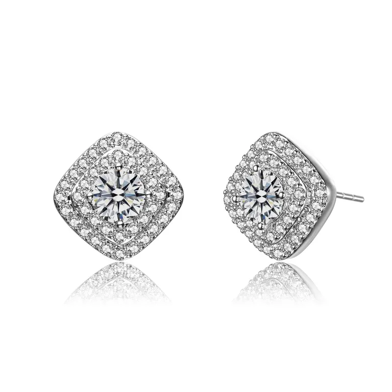 GENEVIVE Cz Pave Square Shape Stud Earrings Size 0.39
