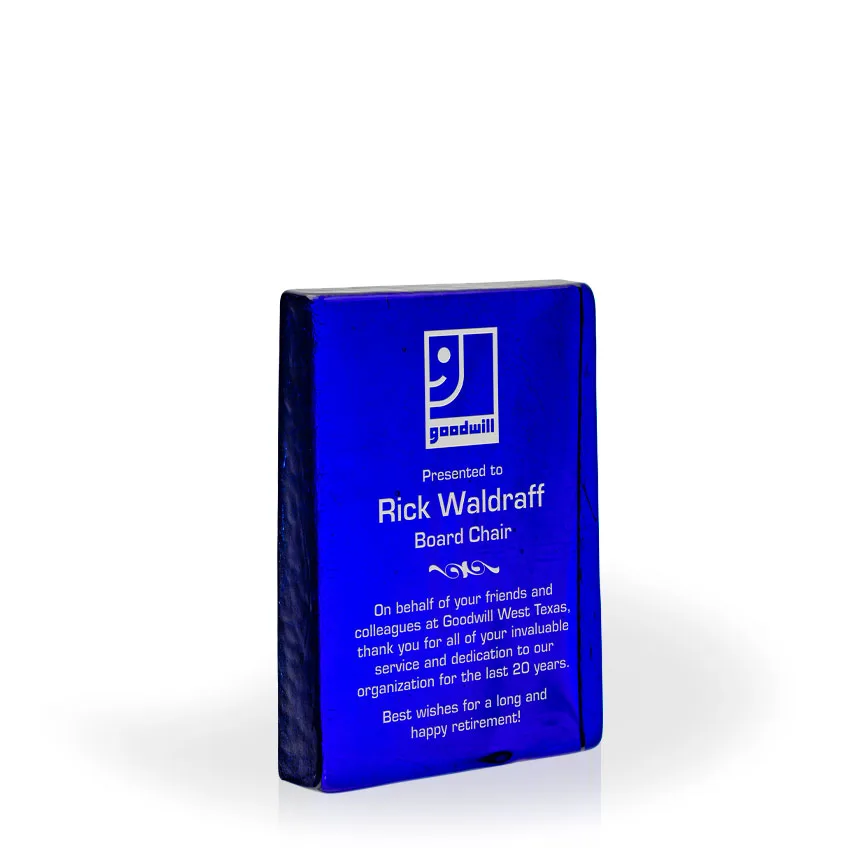 Sargossa Cobalt Vertical Wedge Recycled Glass Award, 7"