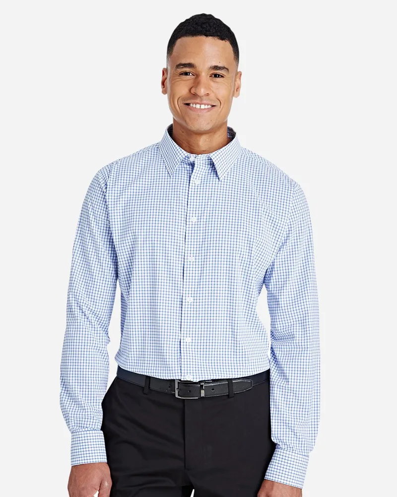 Devon and Jones® Men's CrownLux Performance® Micro Windowpane Woven Long Sleeve Dress Shirt view 2