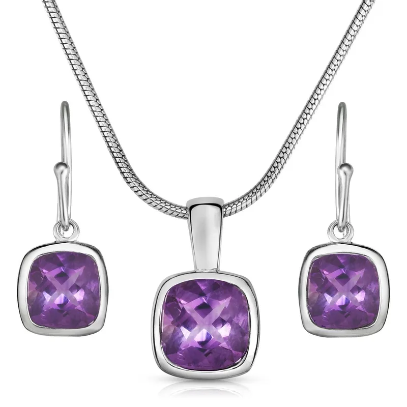 Jilco Inc Amethyst Bezel Earring & Necklace Set