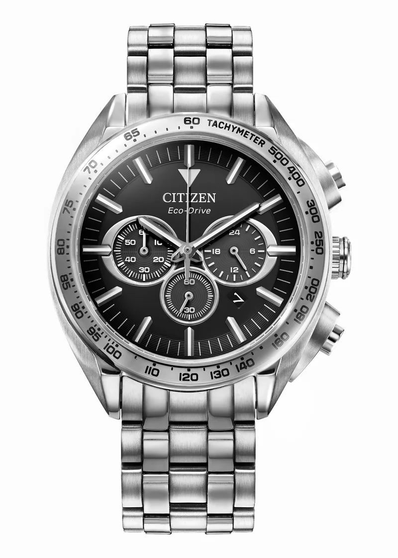 Citizen Watch Men's Carson Stainless Steel Bracelet Watch, Black Dial