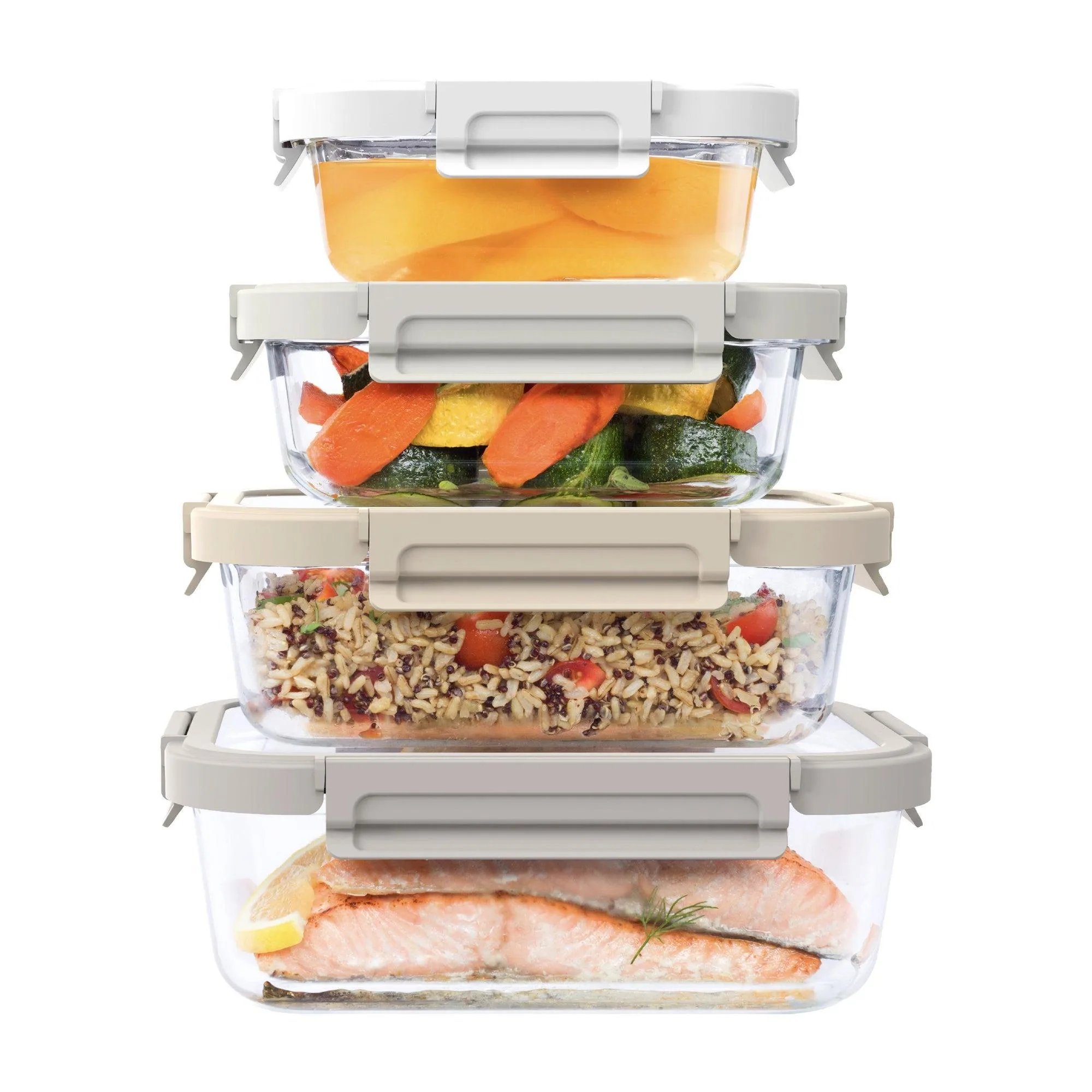 Bentgo 8Pc Glass Leakproof Food Storage Set White Stone
