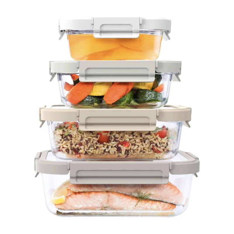Bentgo 8Pc Glass Leakproof Food Storage Set White Stone