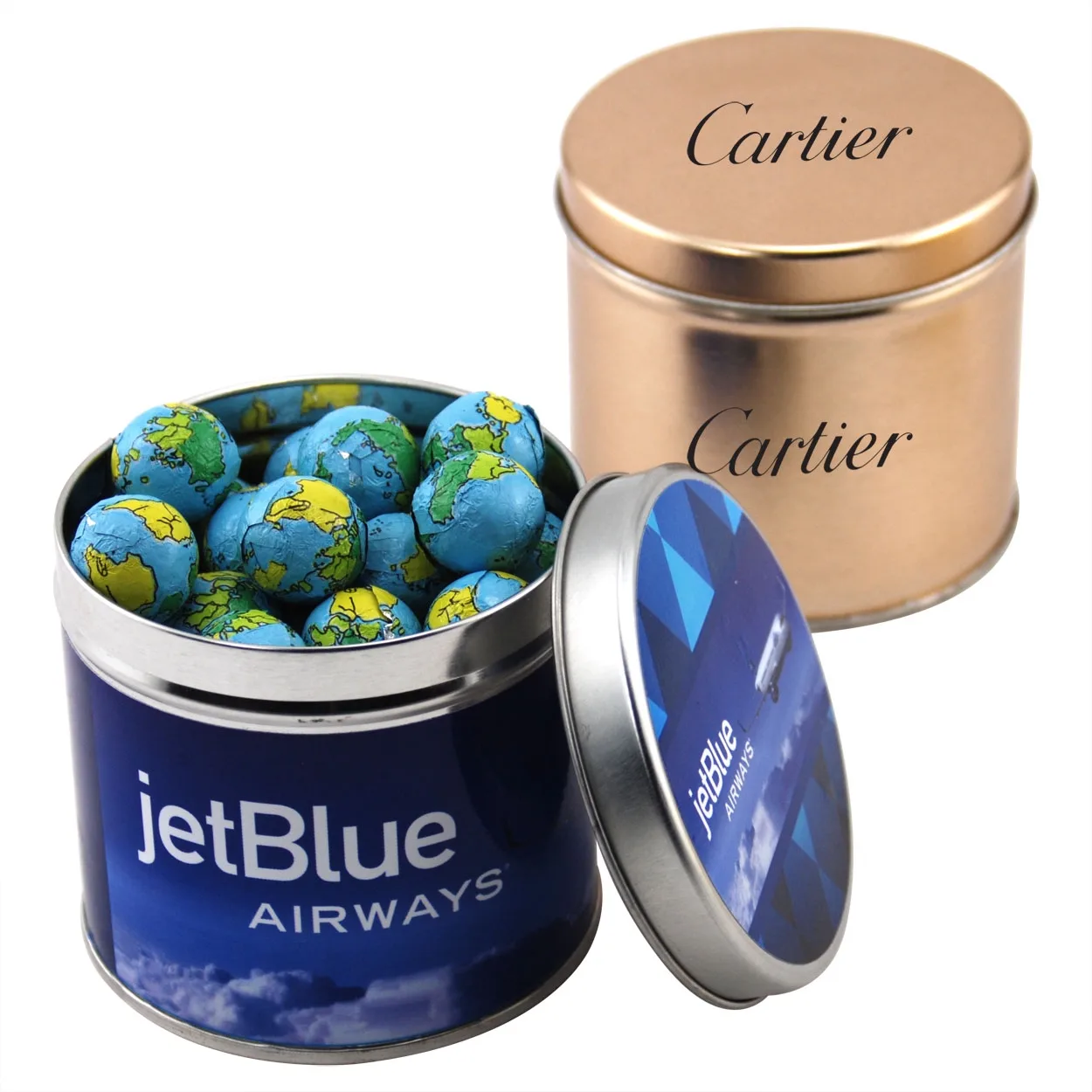 Round Tin w/Chocolate Globes — Gold