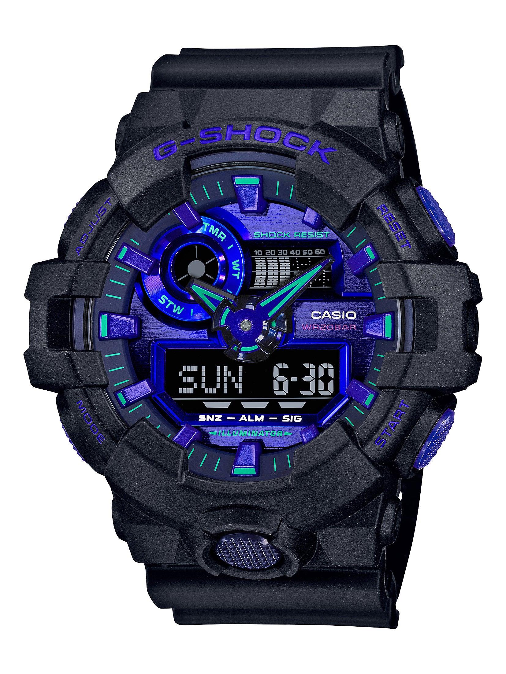 G-Shock Mens Virtual Black Metallic Analog/Digital Watch Blue Violet
