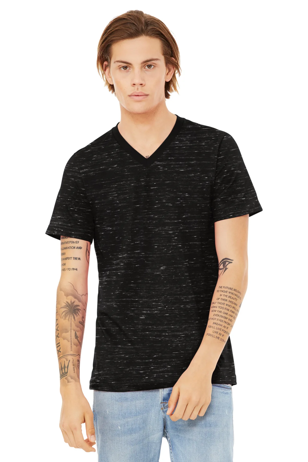 BELLA+CANVAS® Unisex Textured Jersey V-Neck Tee — Asphalt Gray Slub