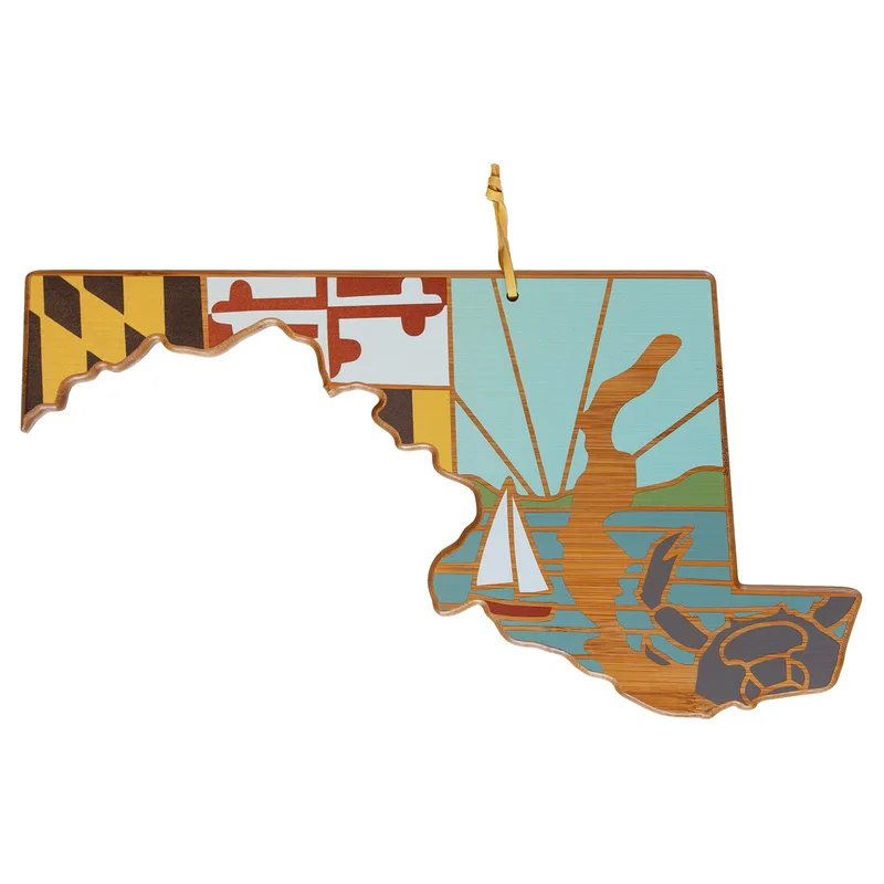 Maryland State Shaped Serving & Cutting Board w/Artwork by Summer Stokes