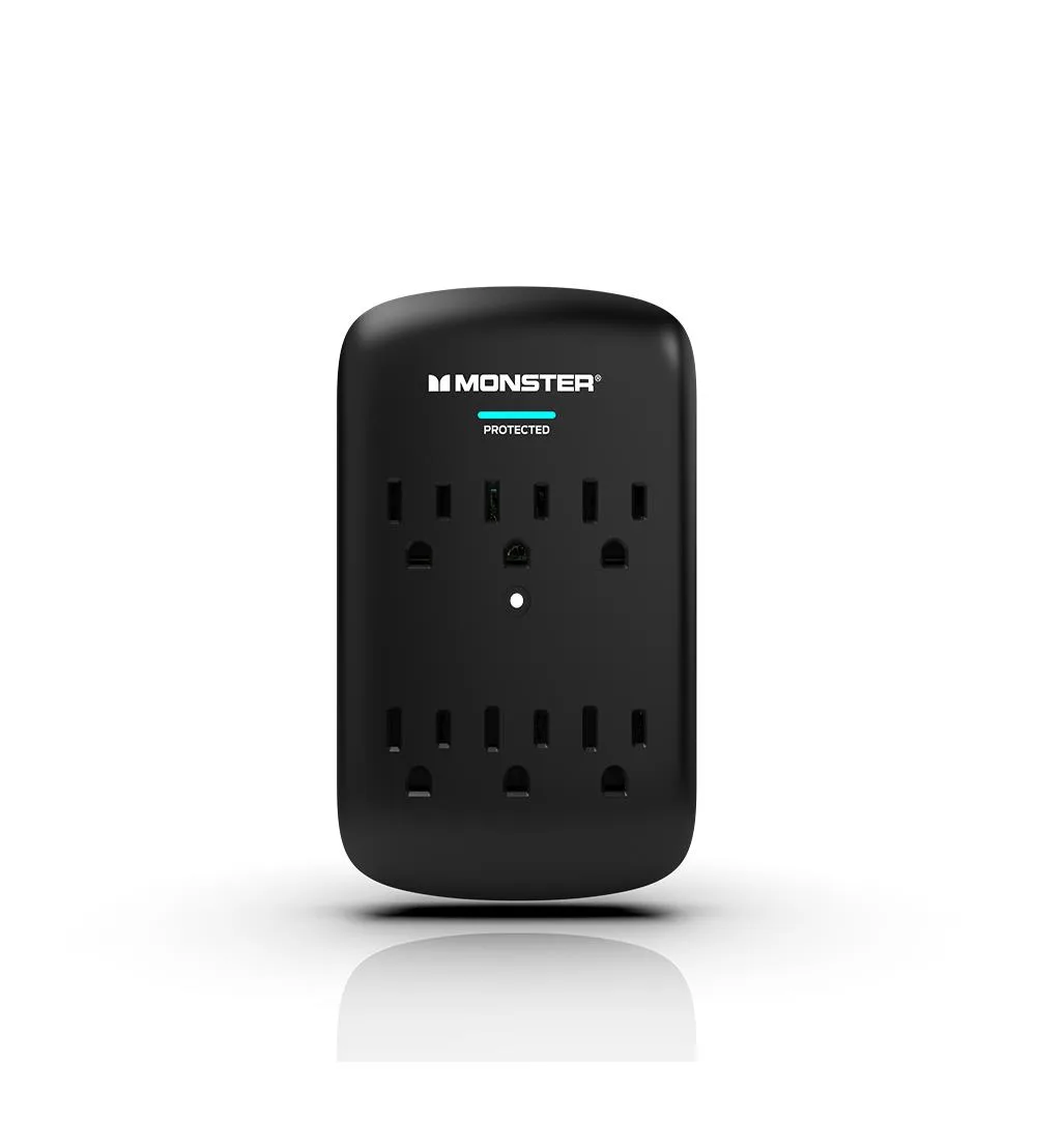 Monster Wall Plug In Surge Protector 6 Outlet - Black
