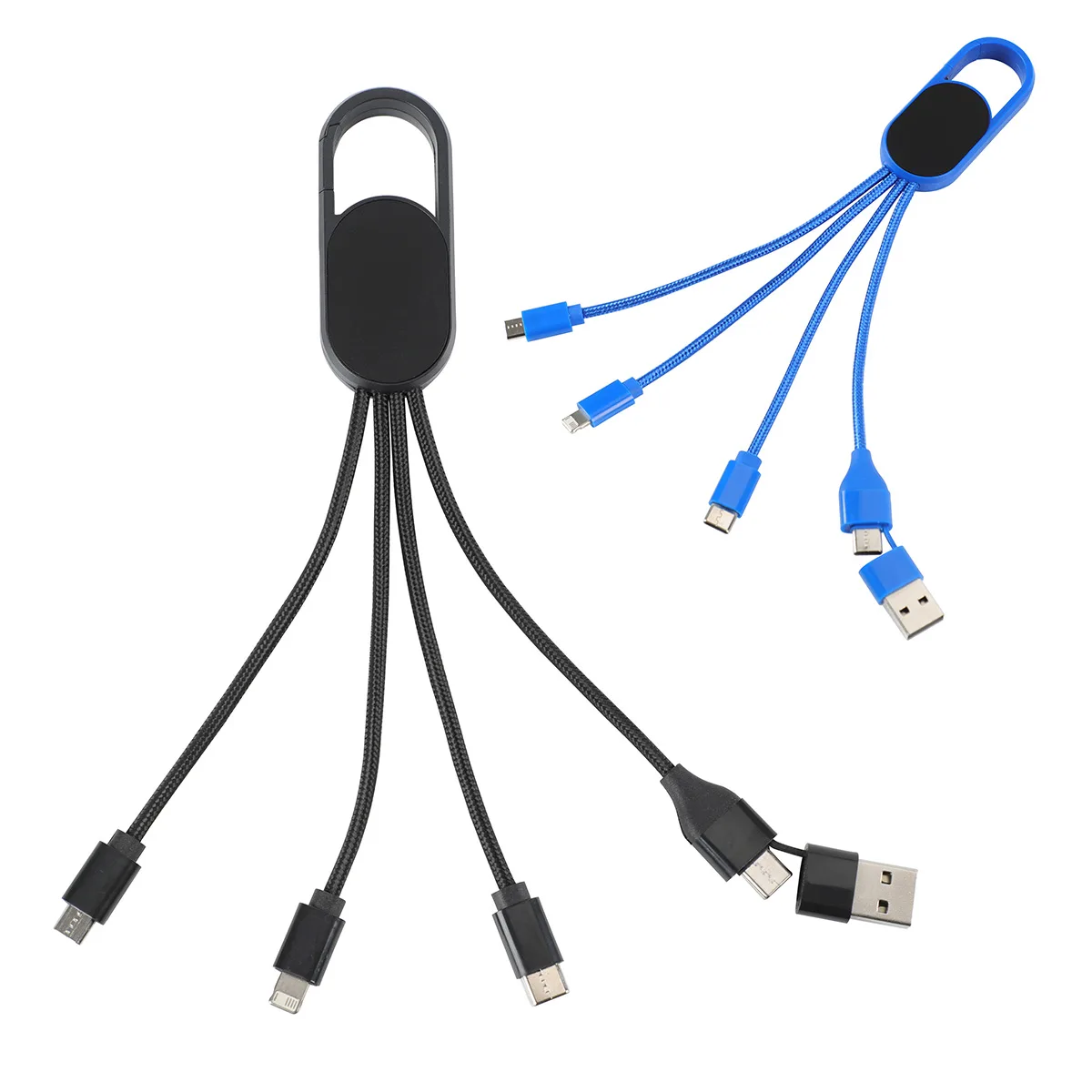 Hex 6-in-1 Light-Up Charging Cable with Carabiner Clip and Recycled Casing view 2