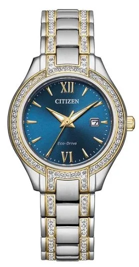 Citizen® Ladies' Silhouette Crystal Eco-Drive® Stainless Steel Bracelet Watch w/Blue Dial