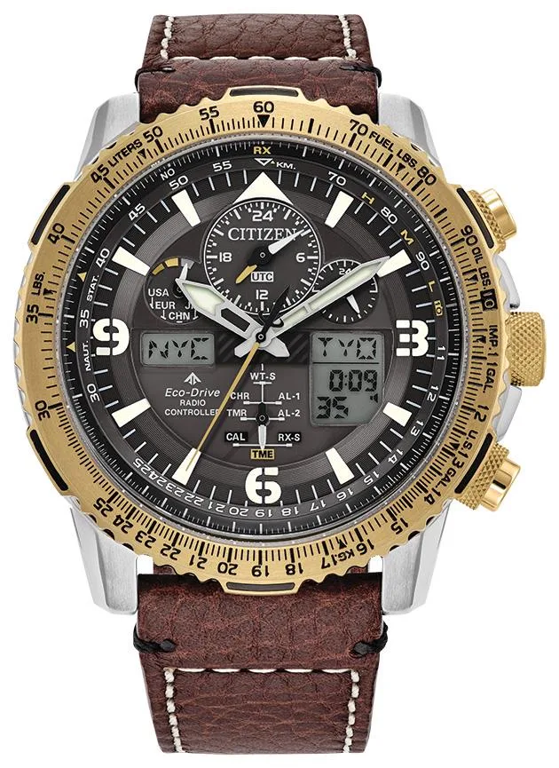 Citizen Watch Men's Promaster Skyhawk Leather Strap Watch Gray Dial