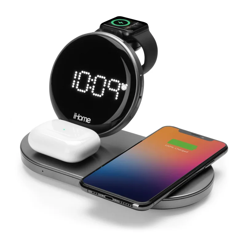 iHome Powerboost Compact Alarm Clock W/ Qi Usb And Apple Watch Charging