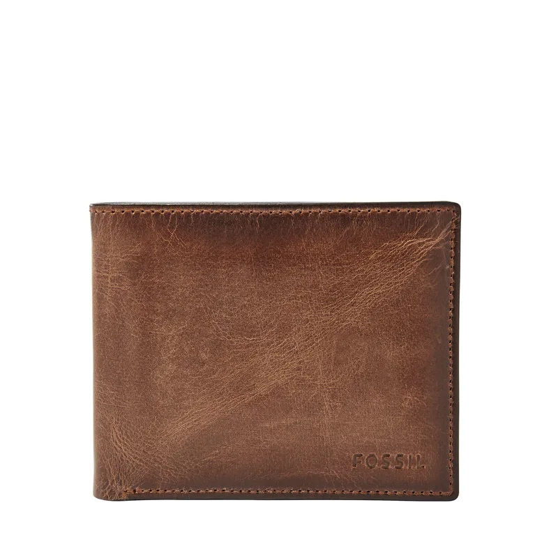 Fossil Derrick Rfid Passcase Leather Wallet Brown