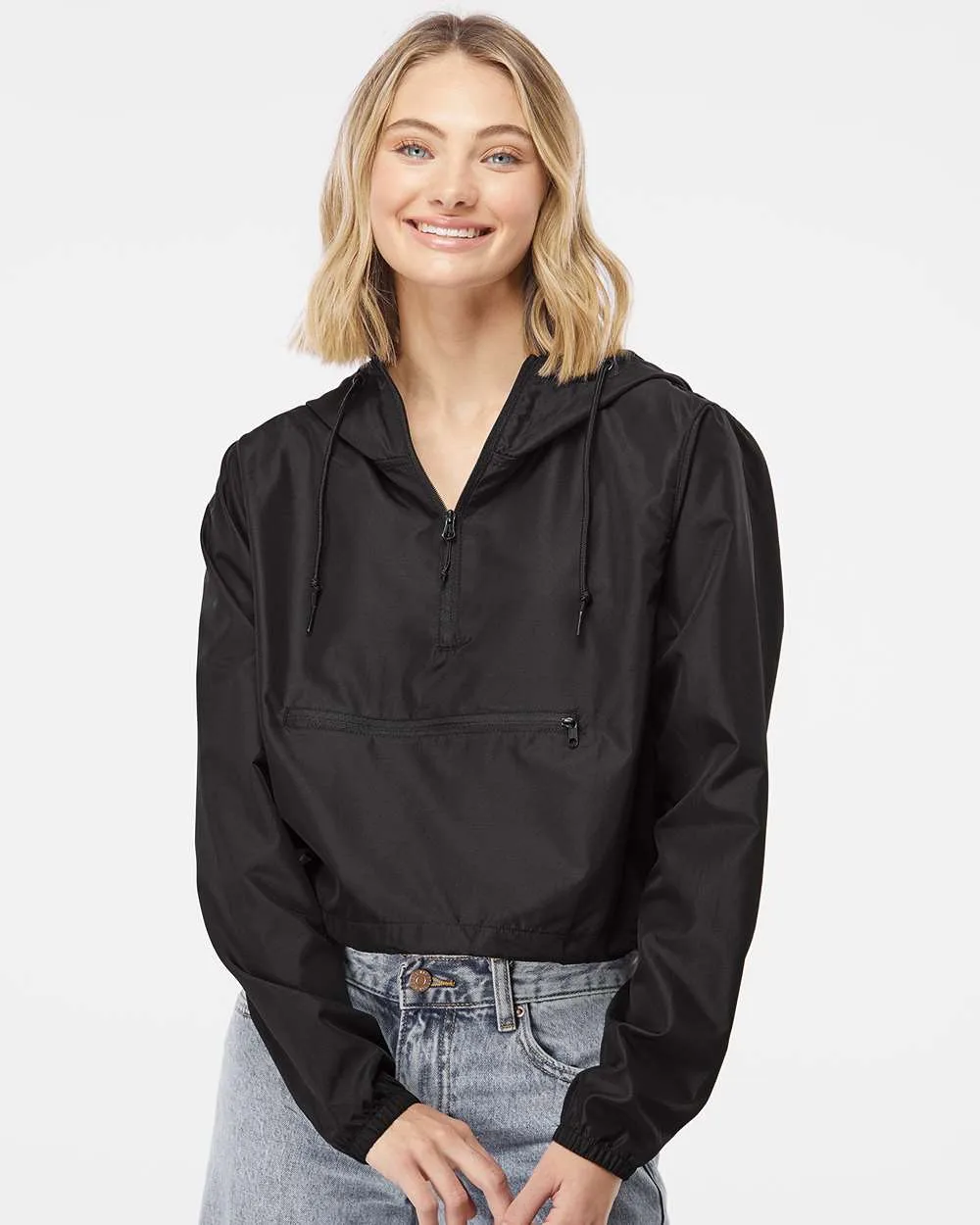 Independent Trading Co.® Women's Lightweight Quarter-Zip Pullover Crop Windbreaker Jacket