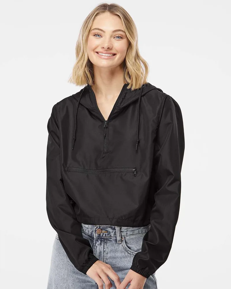 Independent Trading Co.® Women's Lightweight Quarter-Zip Pullover Crop Windbreaker Jacket