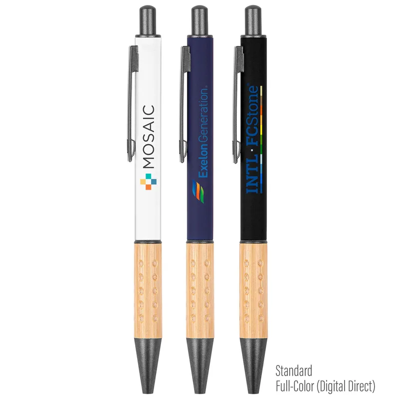 The Gosford Gunmetal Click-Action Ballpoint Pen w/Bamboo Accent