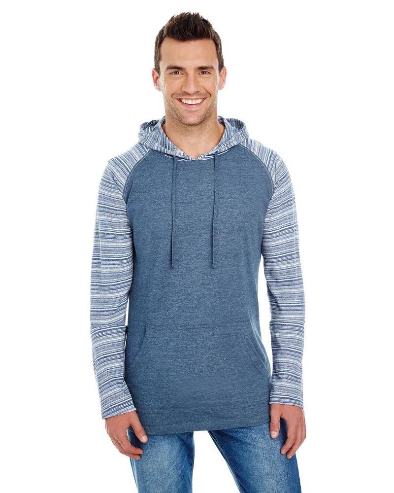 Burnside Adult Raglan Sleeve Striped Jersey Hooded T-Shirt view 4